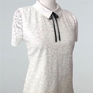 Karl Lagerfeld Paris White Lace Blouse NWOT PXS Black Bow